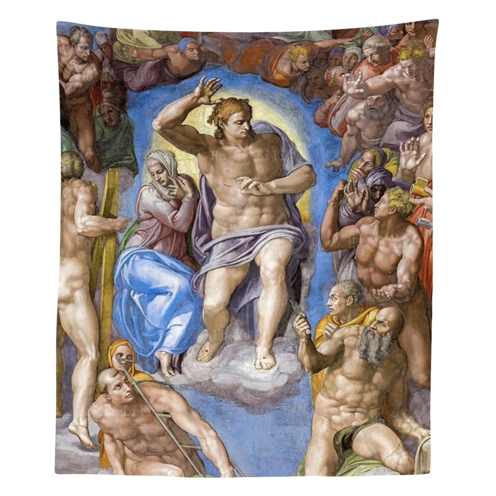 The Last Judgment Jesus Second Coming Sistine Icons Particular Tapestry By Ho Me Lili For Livingroom Wall Decor