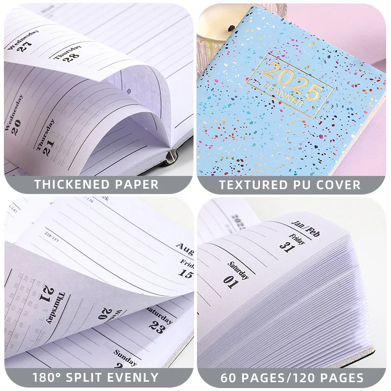 2025 A7 Laser Calendar Mini Portable Notebook Colorful Starlight Color Leather Surface Planning Notebook