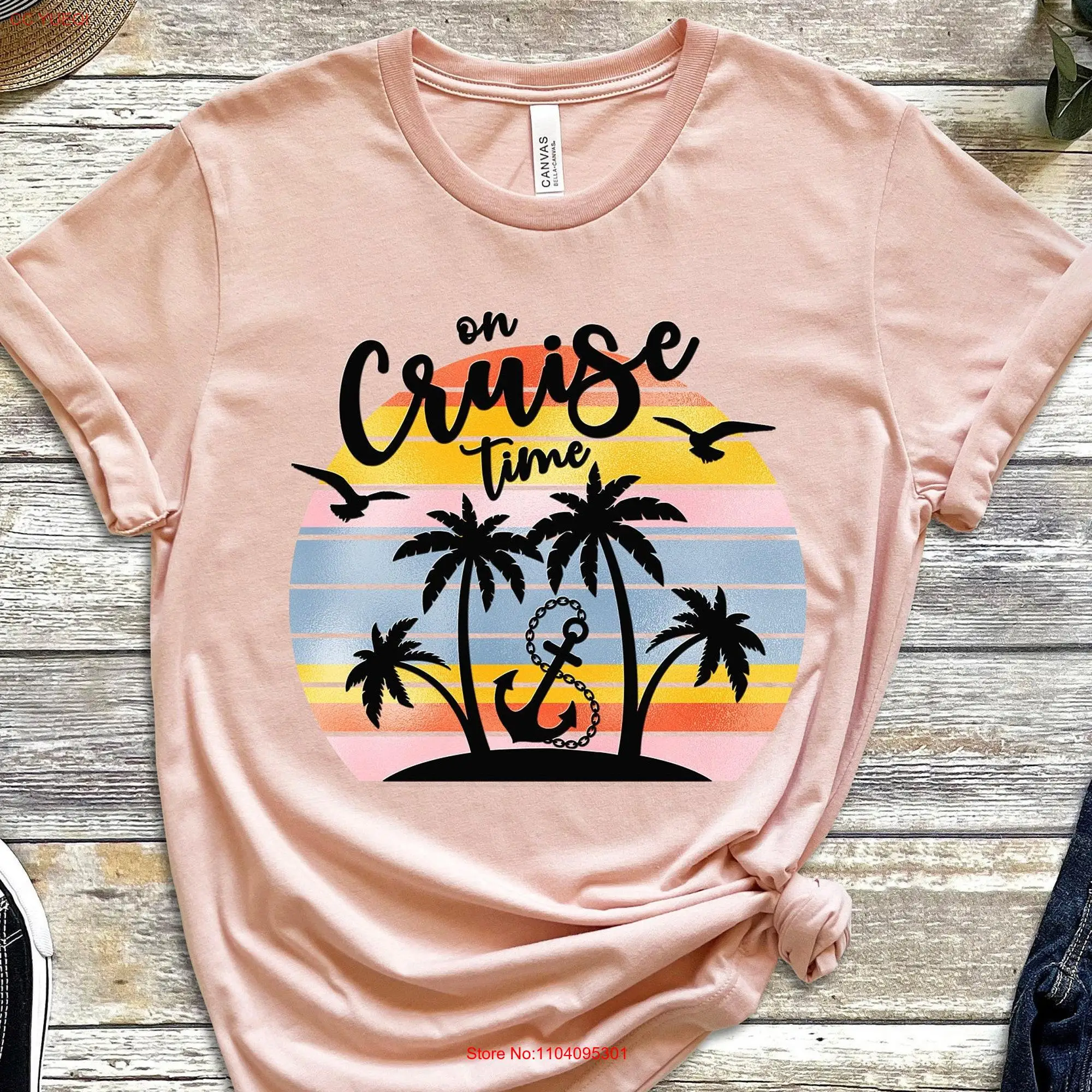 On Cruise Time T Shirt With Palm Trees Family Beach Sunset for Cruiser Cruising Vacation long or short sleeves