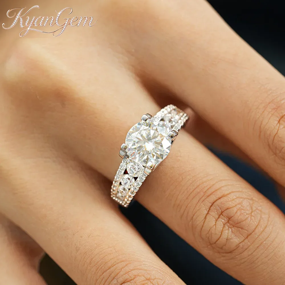 KyanGem Hip-Hop Milgrain-edge Platinum PT950 Ring for Women Dazzling 3 Carat Moissanite Diamond Ring Exquisite Jewelry Gifts