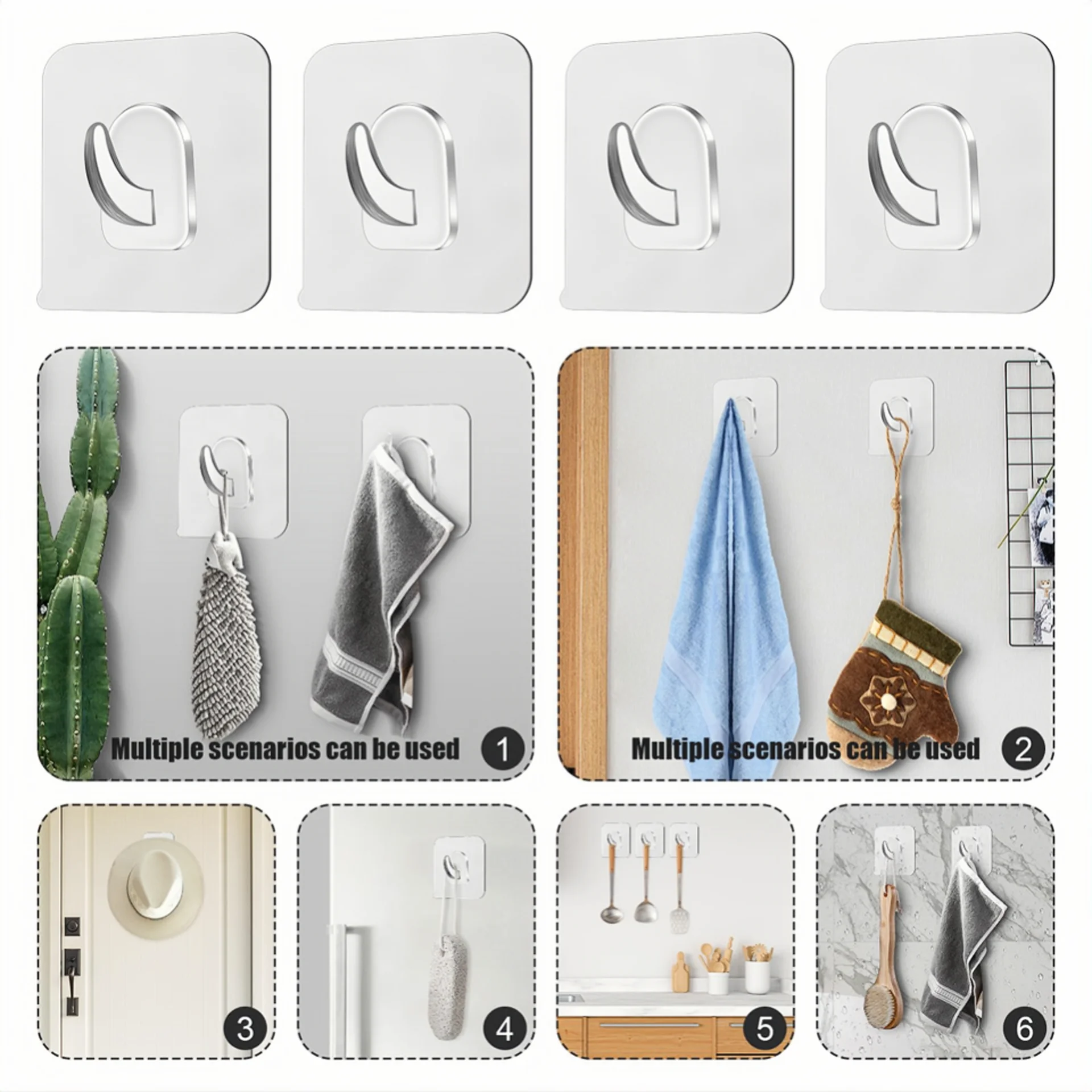 Self Adhesive Transparent Hooks Door Wall Mounted Hanger Hook Suction Heavy Load Rack Kitchen Bathroom Organizer Holder