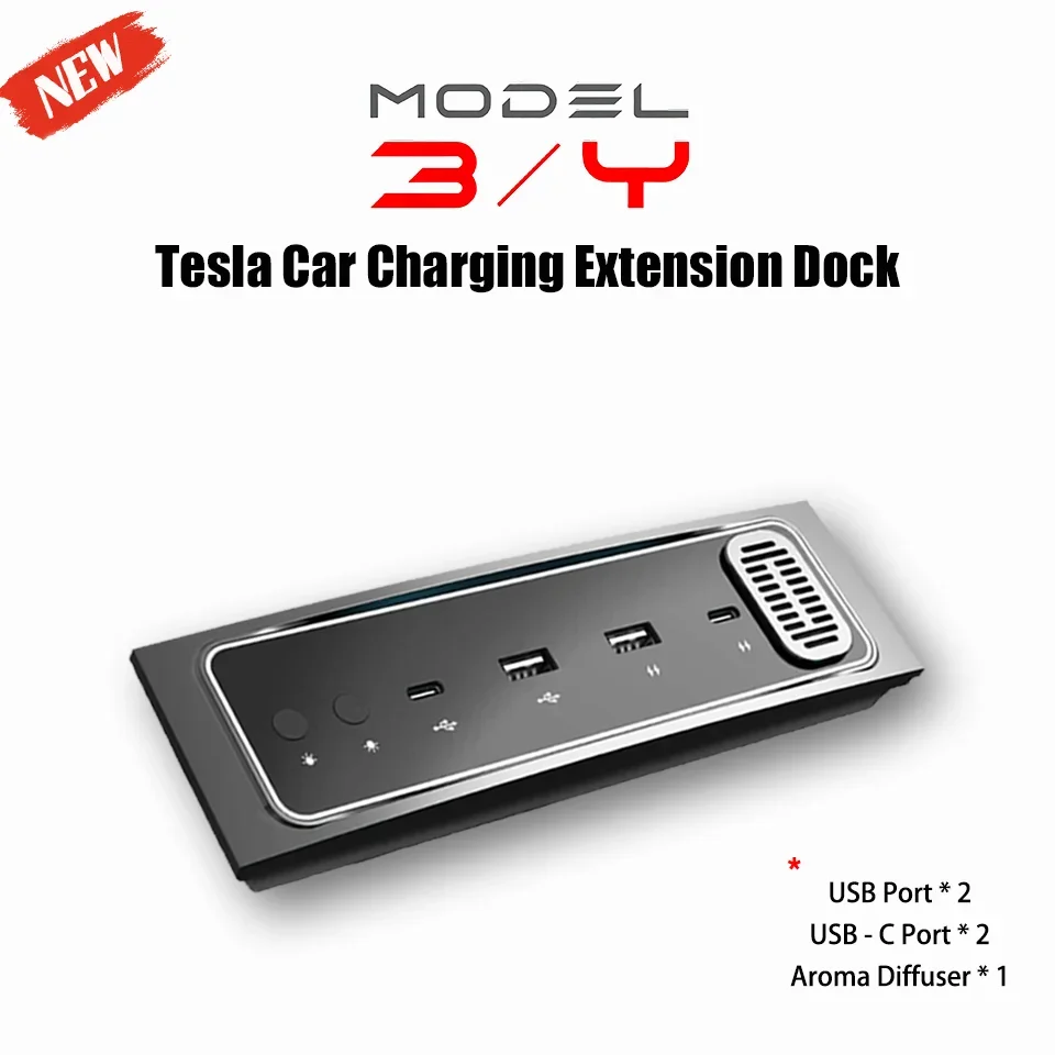 New 3In1 Tesla Model 3 & Y Extended Charging Dock USB USB-C Charging Port Smart Fast Charging Extender Tesla Docking Station