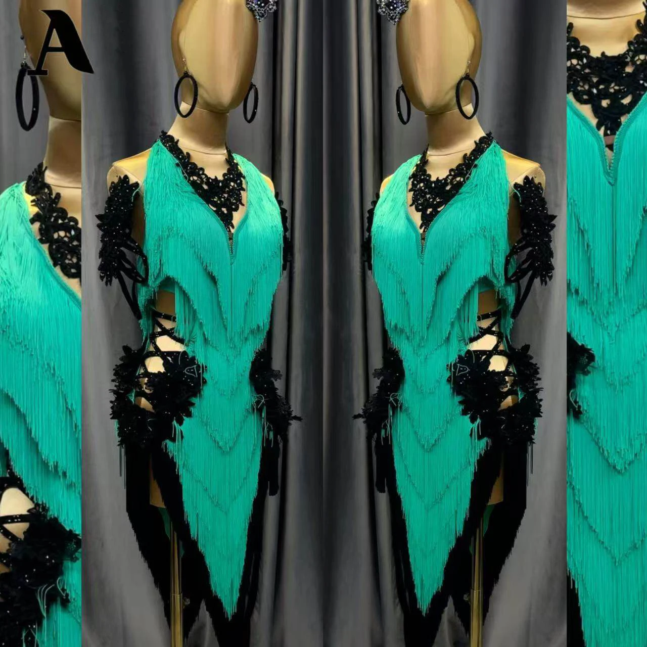 

Латинские танцы AB Stone для женщин, взрослых и детей, элитное индивидуальное зеленое лесное платье с кисточками, черное платье для выступлений в бассейне, самбы