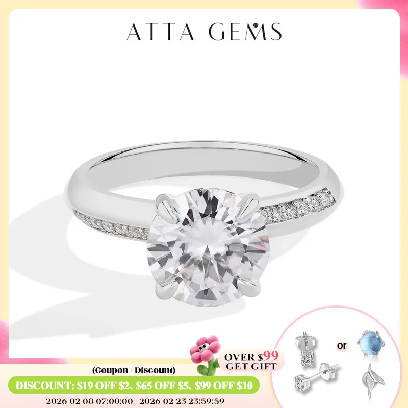 

ATTAGEMS 2024 Round Cut 3CT Moissanite Ring for Women Pass Diamond Test 925 Sterling Silver Engagement Wedding Solitaire Jewelry
