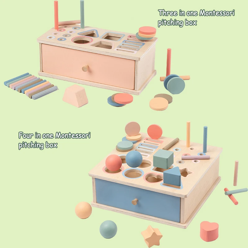 Baby Object Permanente Doos Montessori Houten Speelgoed Kleur Sorteren Vorm Bijpassende Doos Munt Bal Drop Zintuiglijke Doos Fijne Motoriek Om