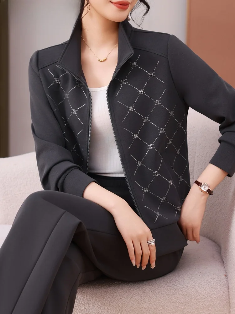 

Женский повседневный спортивный костюм для бега больших размеров, весна-осень, для женщин среднего и старшего возраста, комплект из двух предметов, удобный, свободного кроя