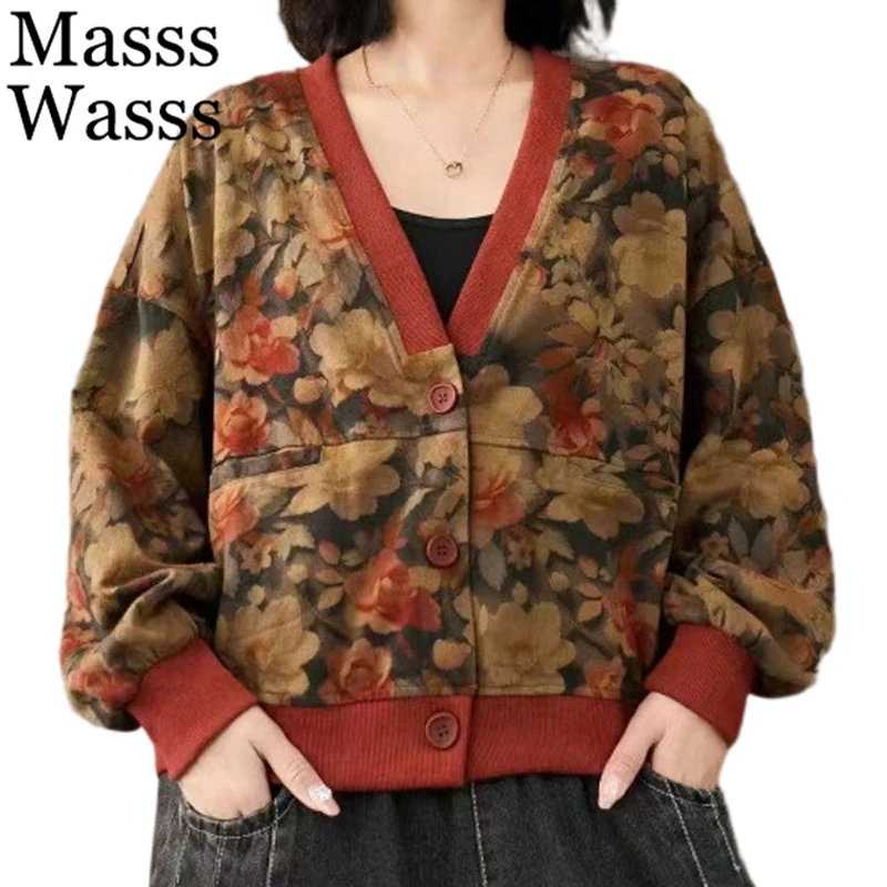 

Бренд Mass Wasss 202, осенняя модная верхняя одежда, женская винтажная свободная классическая куртка с принтом, женские роскошные хлопковые пальто в стиле панк с цветочным принтом