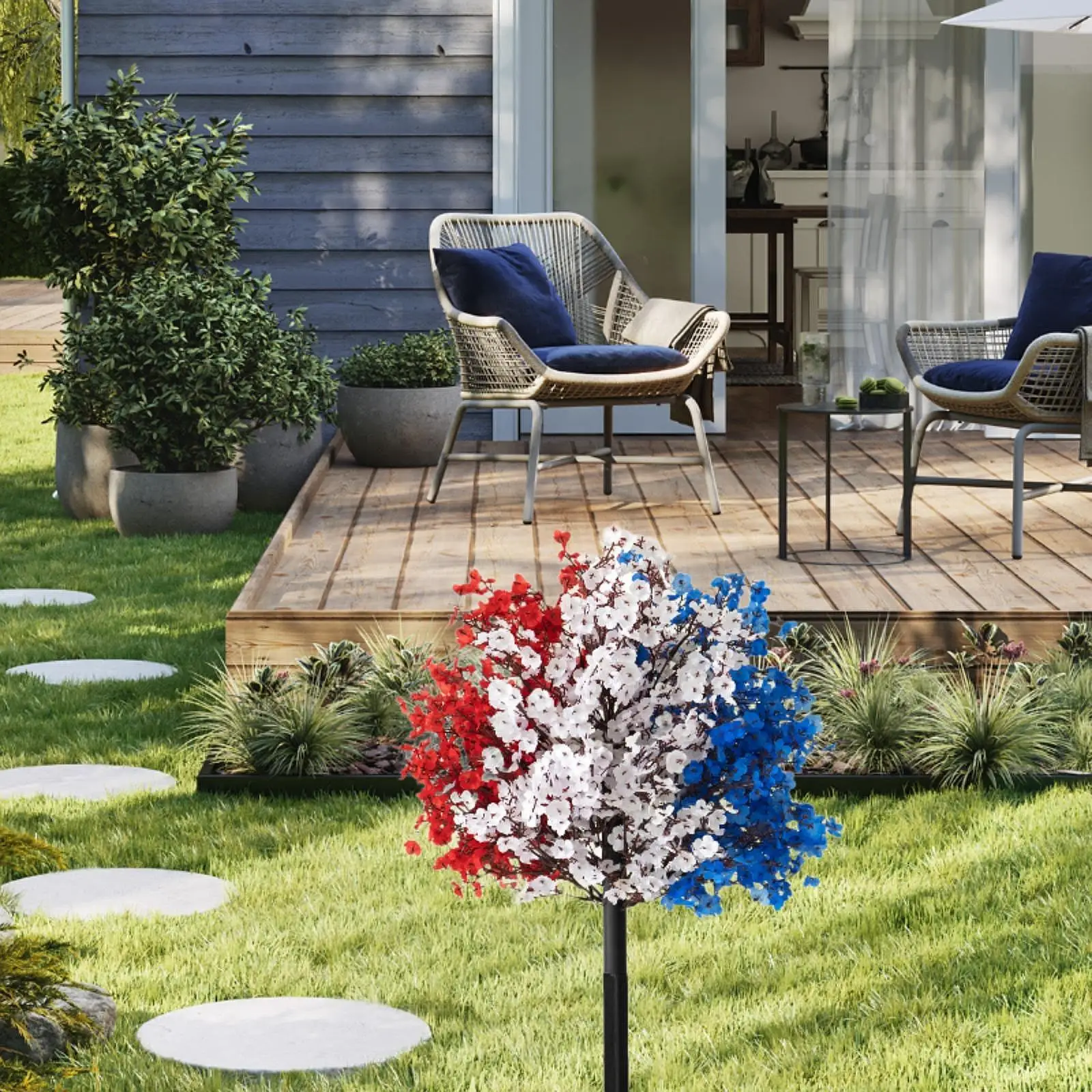 

Artificial 4TH of July Flowers Faux Greenery Decorative Stake Lifelike Babys