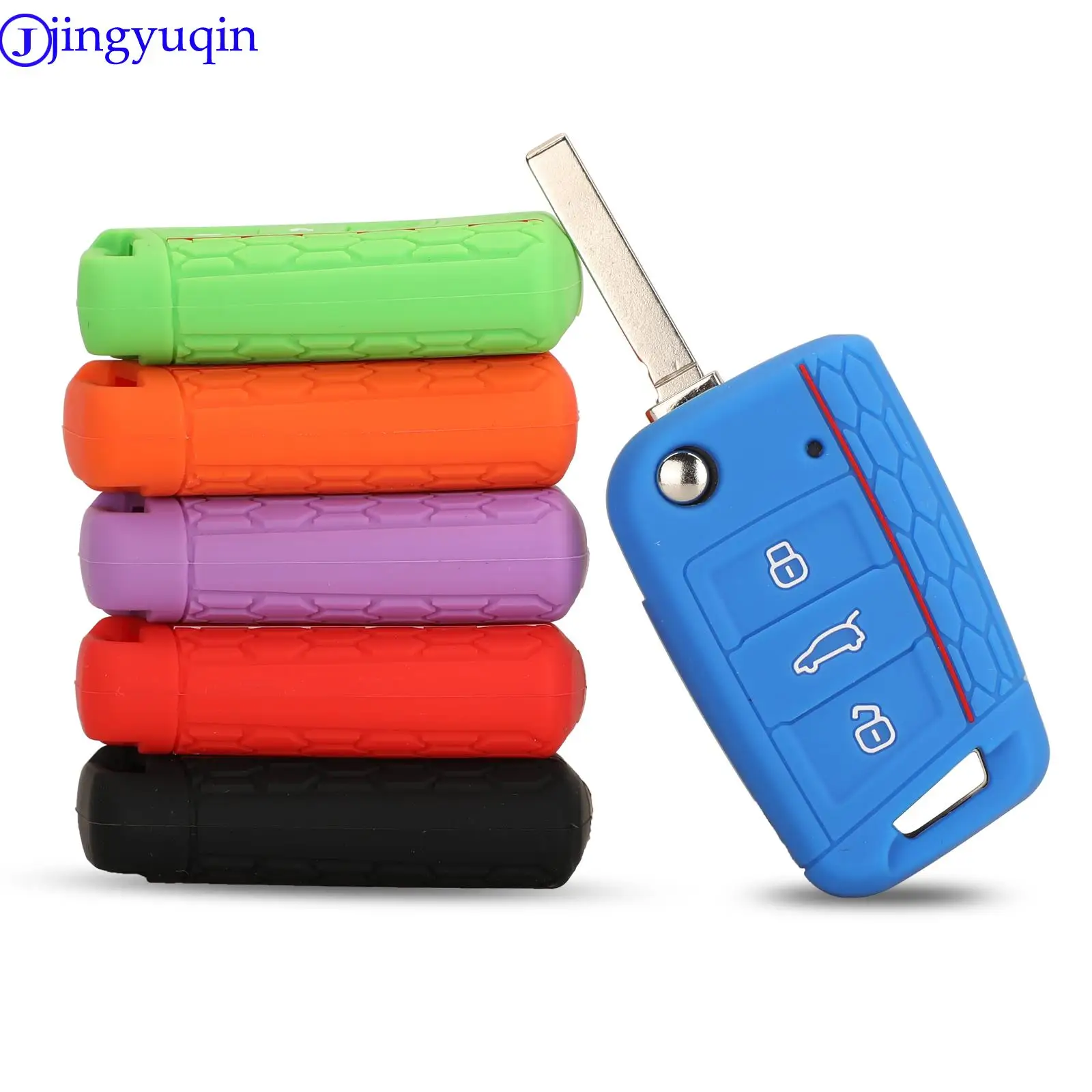 jingyuqin 3 Button Silicone Key Fob Cover Case For VW Polo 2016 Golf 7 MK7 For Skoda Octavia Combi A7 For SEAT Leon Ibiza CUPTRA