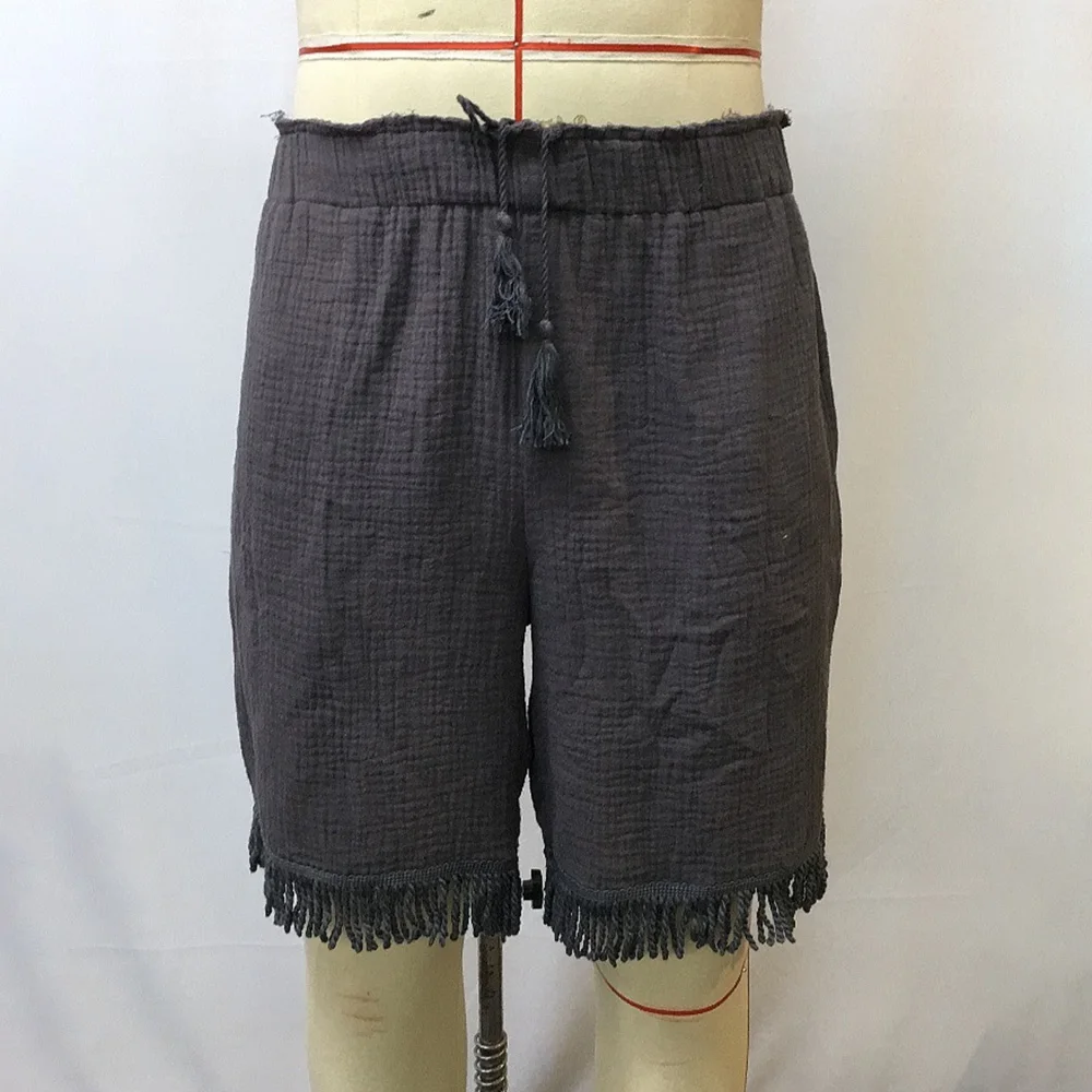 Mens Beach Shorts Retro Ethnic Style Fringe Bohemian Vacation Shorts Unique Frayed Hem Relaxed Fit Holiday Wear Casual Shorts