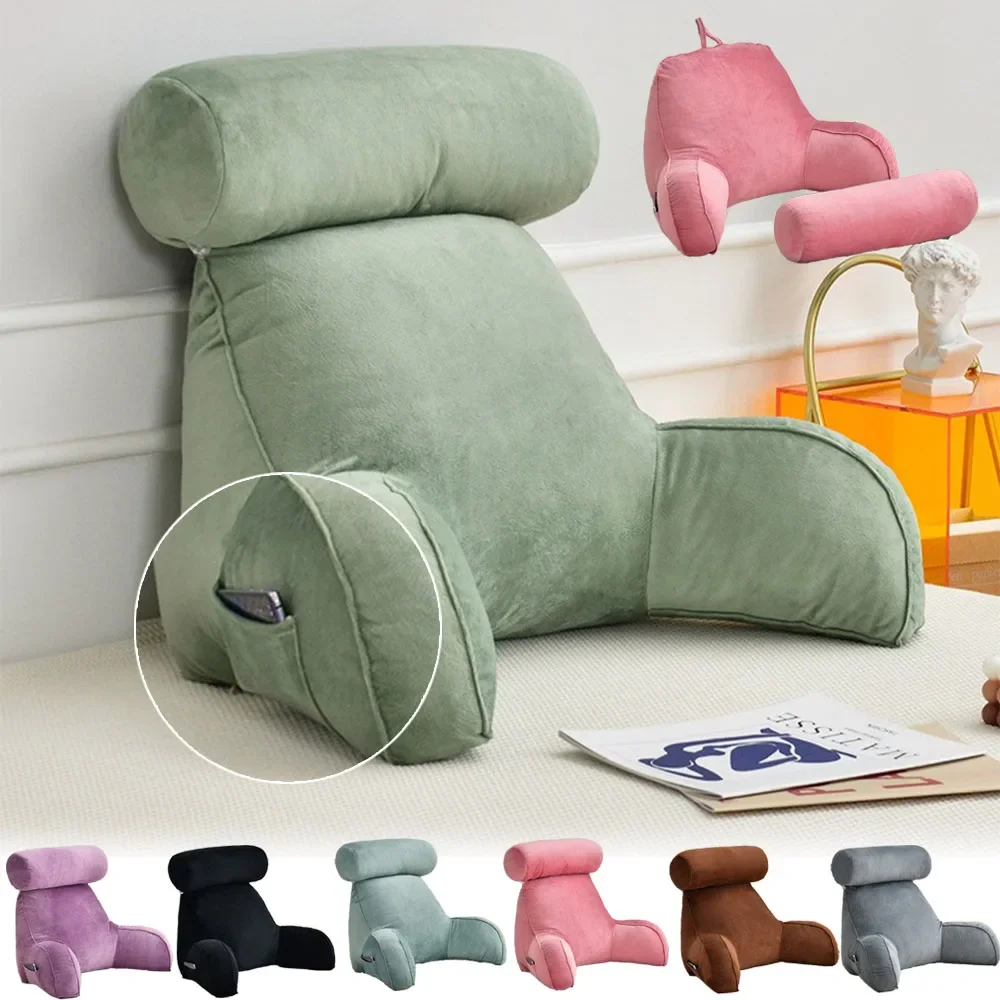 Backrest with Round Pillow Sofa Backrest Living Room Office Bed Lumbar Cushion Removable and Washable with Armrest Raised Pillow