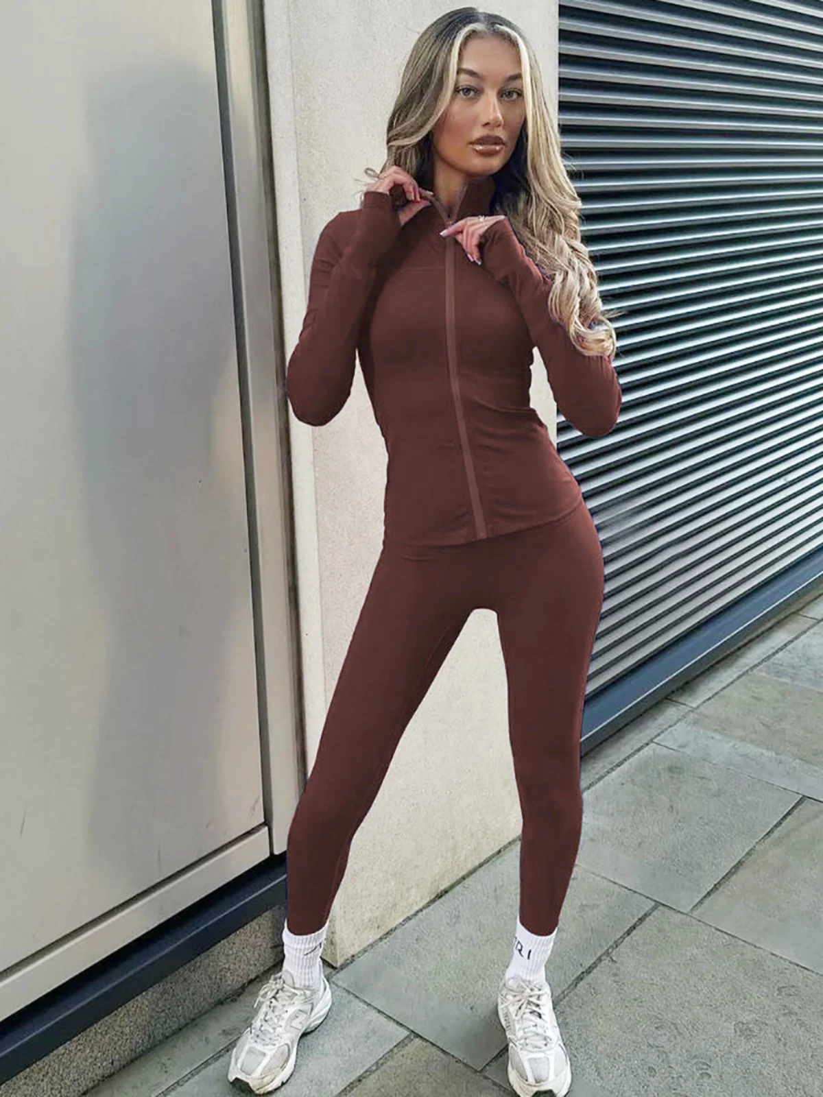 Ensemble pantalon de Yoga amincissant et Sexy pour femmes, longue fermeture éclair, exercice de Fitn, tenue de sport décontractée, Combo