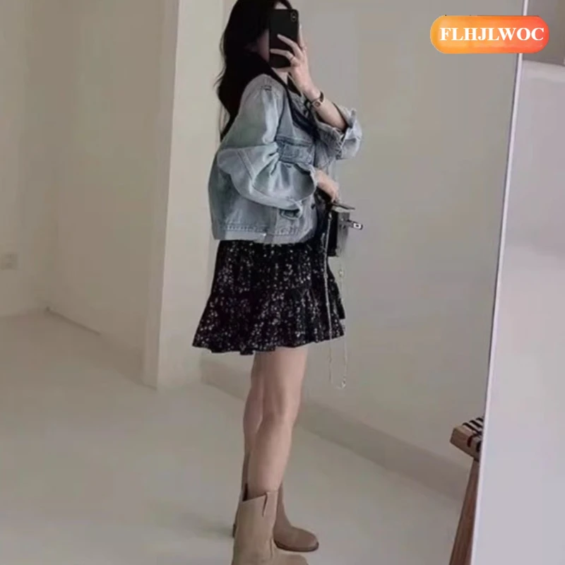 花柄ミニワンピース 日本風 可愛い キュート ガールズ レディース カジュアル ゆったり ブラック 花柄プリント 長袖 蝶ネクタイ シャツワンピース ベスティドス