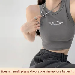 1PC Summer Color Block Letter Print O Neck Collar Skinny Corset Top Tank Vest Street Active Women's Crop Top