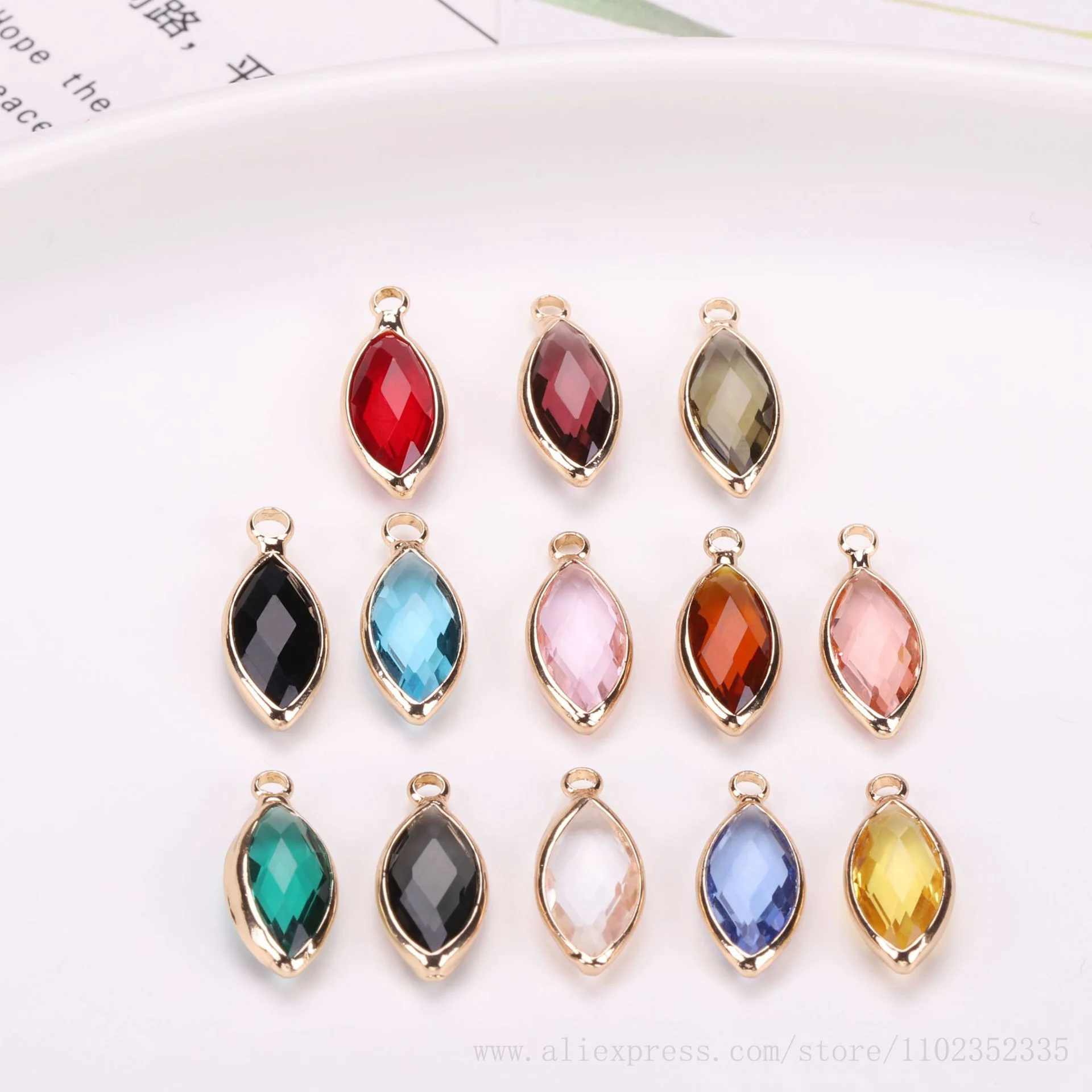 Triangle Brass Bezel Crystal Pendants Marquise Sector Glass Charms With Single Double Loops Earring Bracelet Necklace Findings