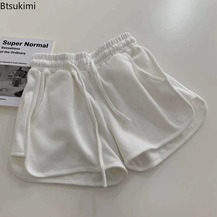 New2025 Women's Summer Casual Loose Drawstring Sports Shorts Elastic High Waist Fitness Running A-line Shorts Leisure Home Pants