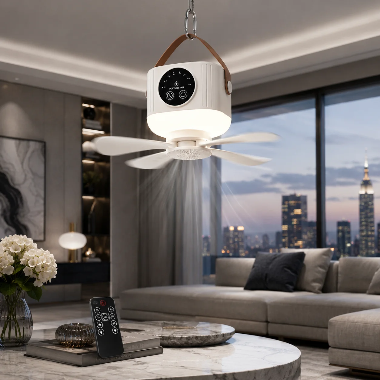 Rechargeable Ceiling Fan with Light USB Hanging Fan Remote Control 3 Speeds Portable Fan for Dorm Bedroom Camping Outdoor 썸네일 5