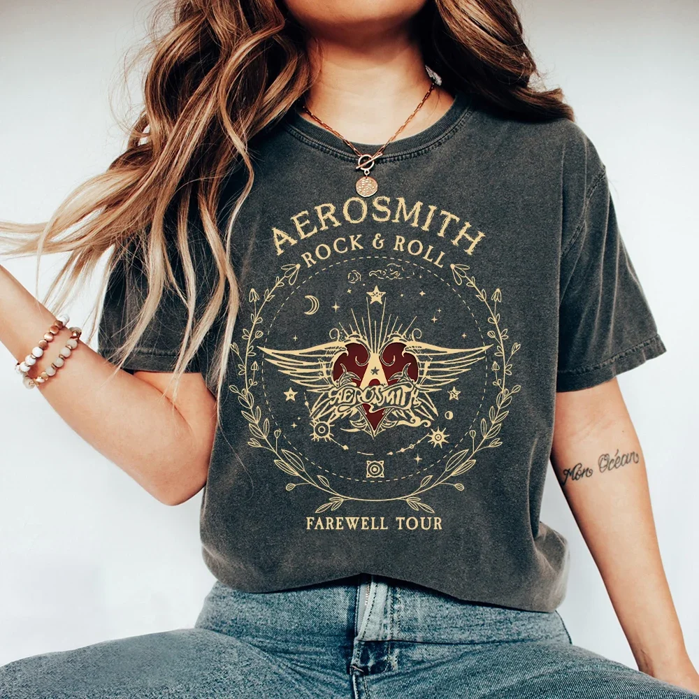 

Fashion Letter Aerosmith Printed T Shirt Women Wash Harajuku Short Sleeves T Shirts Casual Short Sleeve Top Shirt Women T-shirt