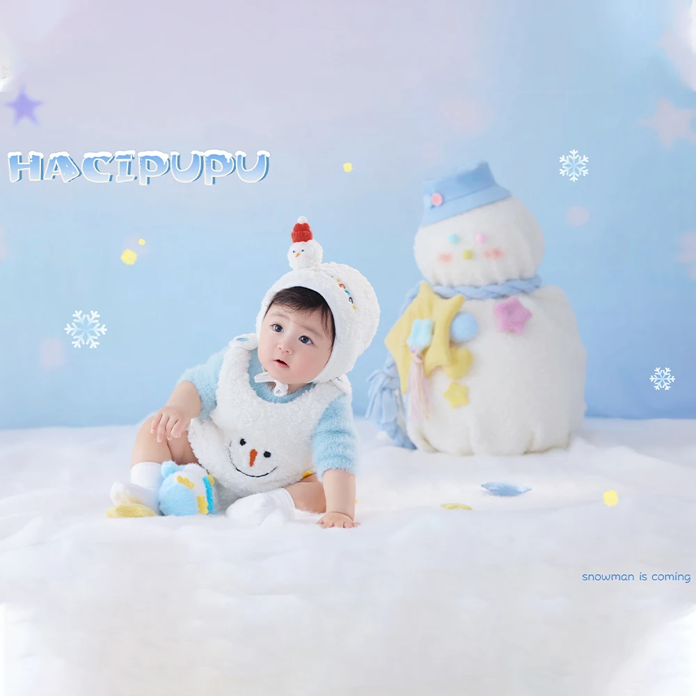 3-4 أشهر الطفل التصوير الزي قبعة + ارتداءها مجموعة رقيق ثلج زي للطفل استوديو الشتاء مشهد الثلج موضوع صور الملابس