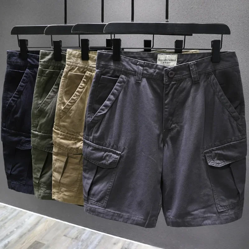 Pantaloncini Cargo Casual moda Multi-tasca pantaloni da uomo a un quarto pantaloni larghi medi tendenza giapponese Vintage da uomo