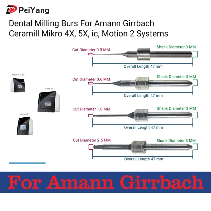 Amann Girrbach Milling Burs for Zirconia Diamond Zirconia/PMMA Milling Burs Amann Girrbach Glass Ceramic Milling Burs
