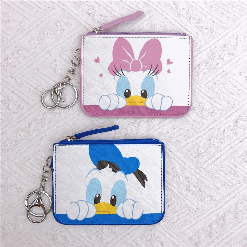 Disney Brand Cartoon Mickey Minnie Card Set Coin Purse PU Leather Donald Duck Ladies Wallet ID Card Bank Card Storage Bags