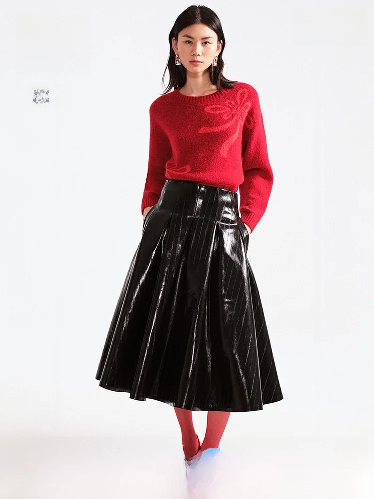 

H&M Women's Long Sve Knitted Sweater Spring 2026 Outdoor Travel round Ne Print Casual Fit Wool Blend Comfortable Knitwear