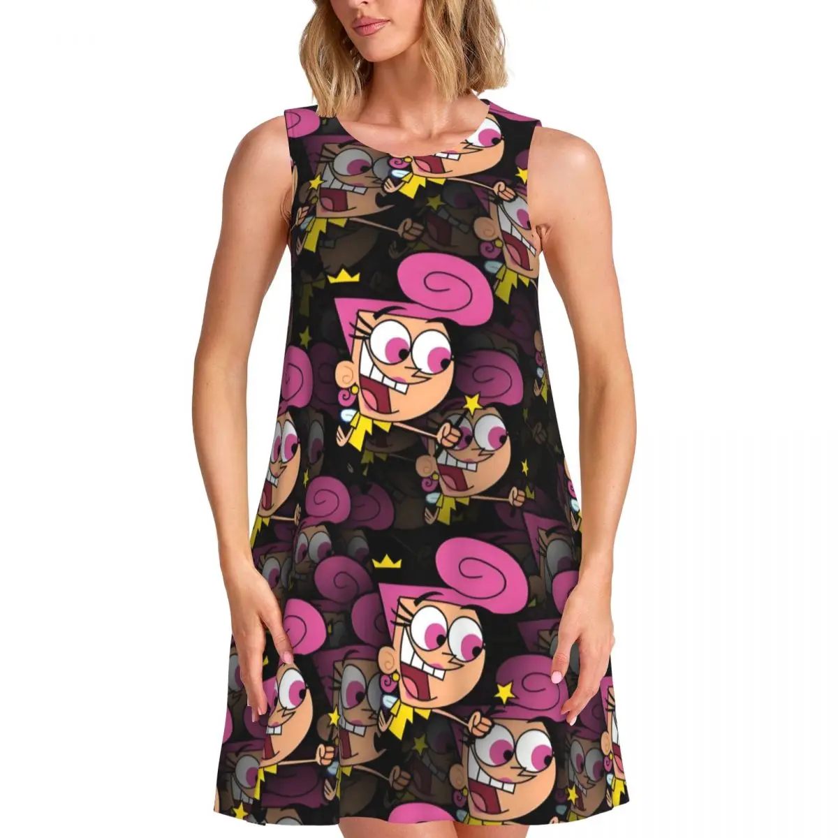 

Женское платье без рукавов на заказ для путешествий The Fairly Oddparents для пляжа, пляжа, повседневное классическое платье без рукавов с героями мультфильмов