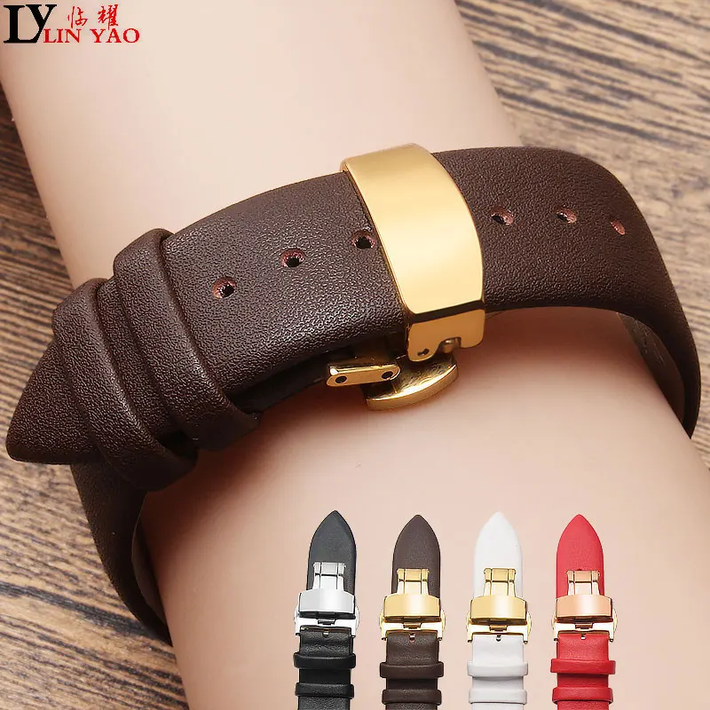 

Metal butterfly buckle Watch Band women 12mm-22mm Genuine Leather Watch men Straps Bracelet ,Apply to tissot,ck,dw watch band