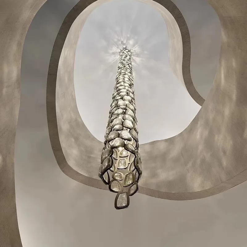 Art stair chandelier, luxury villa creative decoration lamp, hotel duplex rotating cantilever lamp