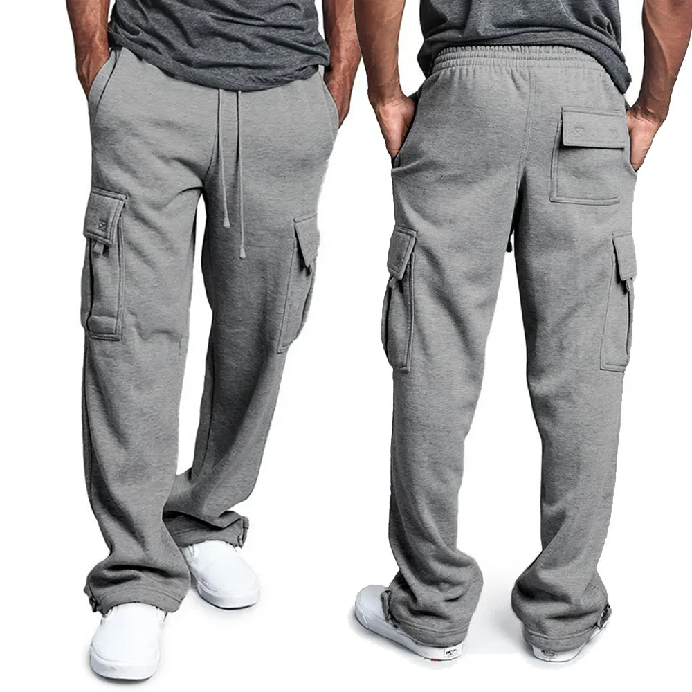 Men's Loose Straight Casual Pants Multi-Pocket Pure Color Sports Work Trousers Autumn Winter New Style 2026