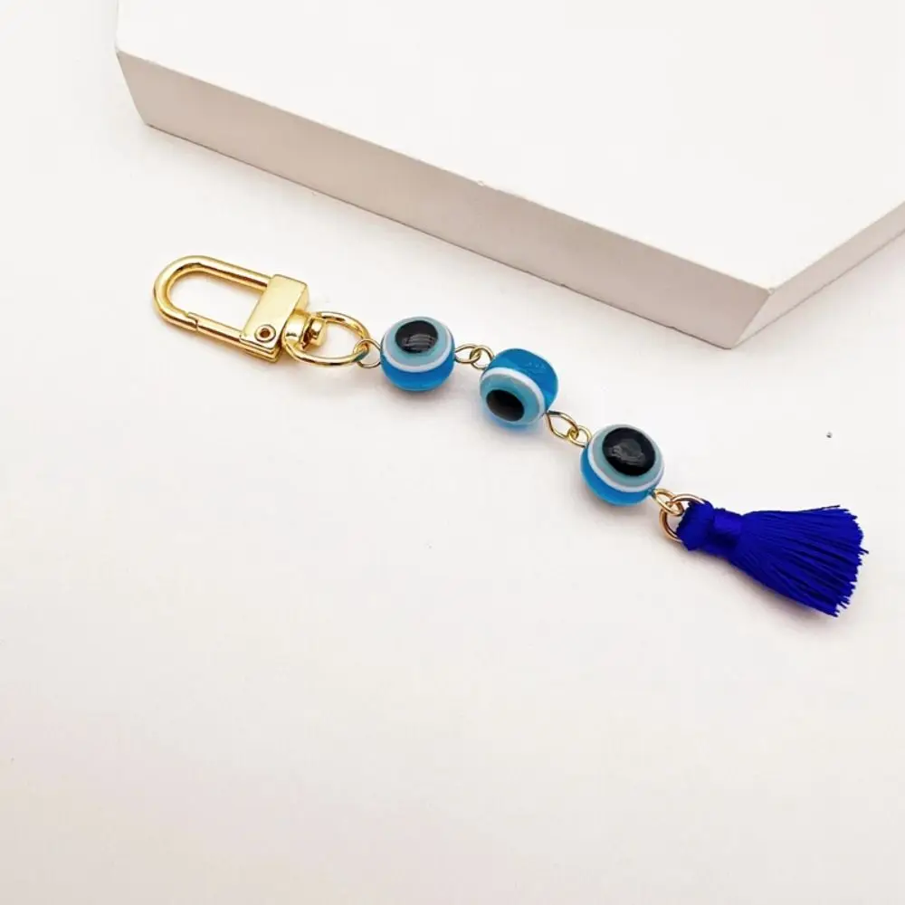 Turkish Blue Eye Lucky Turkish Evil Eye Keychain Backpack Charms Durable Colorful Tassel Pendant Beads Tassel Demon Eye Keyring