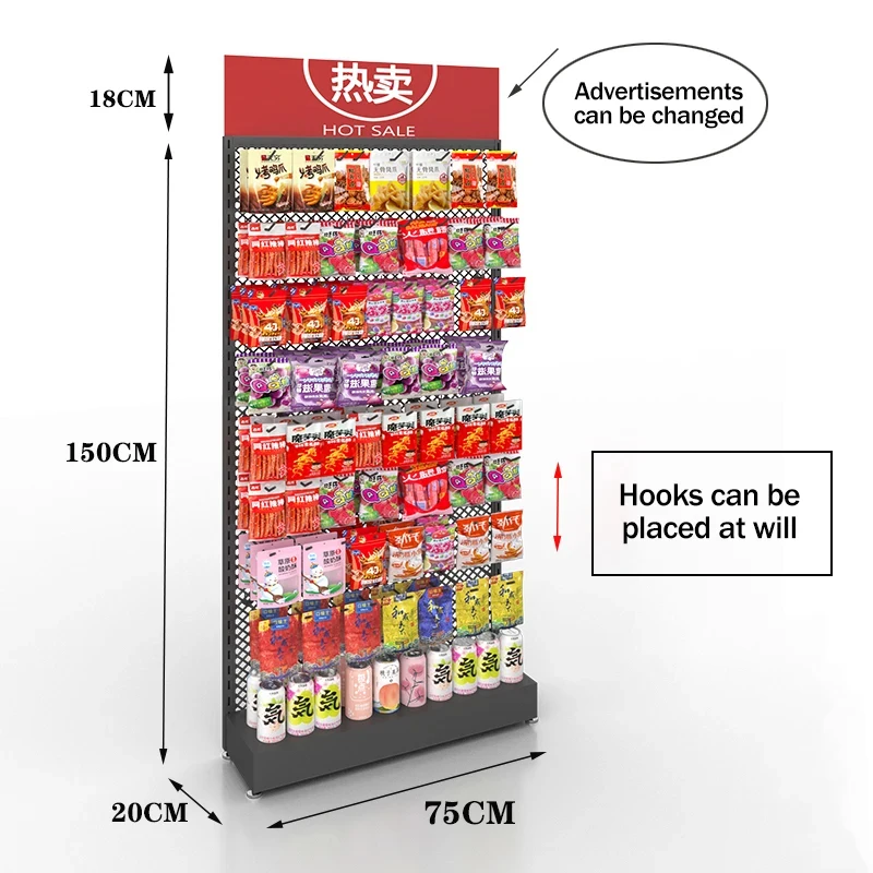 custom.Supermarket Metal Wood Double-Sided Perforated Display Stand Racks Grocery Storage Light-duty Shelves Quick