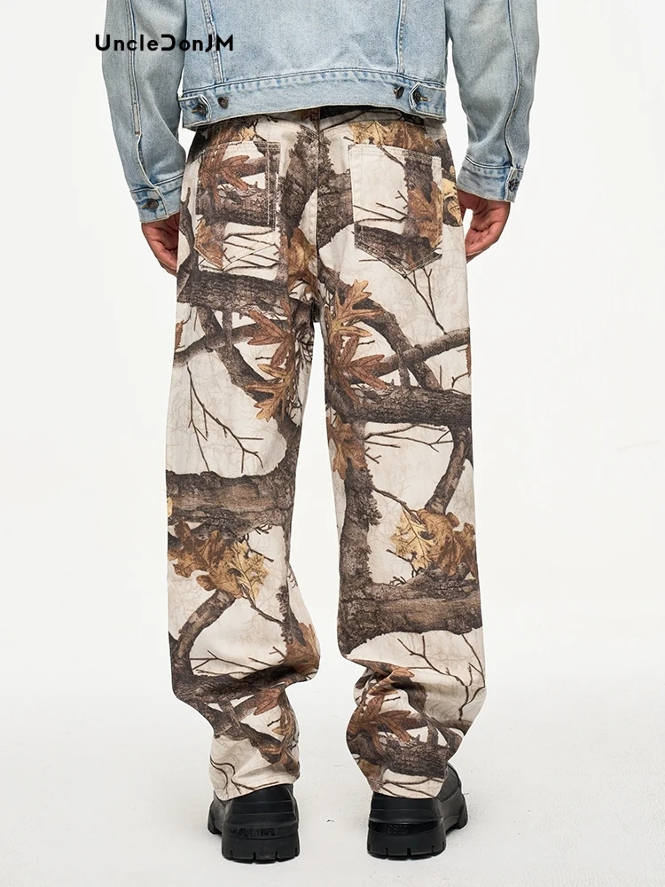 Branch Maple Leaf Camouflage Lumberjack Pants Street Wear Men Luxury Jeans