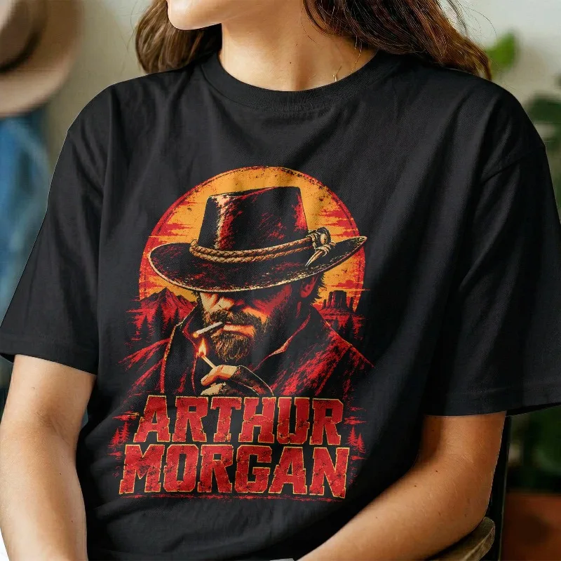 Arthur Morgan T-shirt | Western Outlaws Sunset Silhouette Women's T-shirt Aesthetics Y2K Trendy Unisex T-shirt