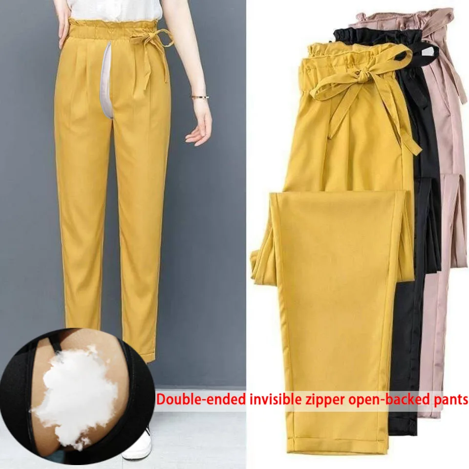 

Summer High Waist Invisible Open-backed Pants Female Korean Loose Slim and Ankle Pant Harem Casual Pants Female Sexy Temperament