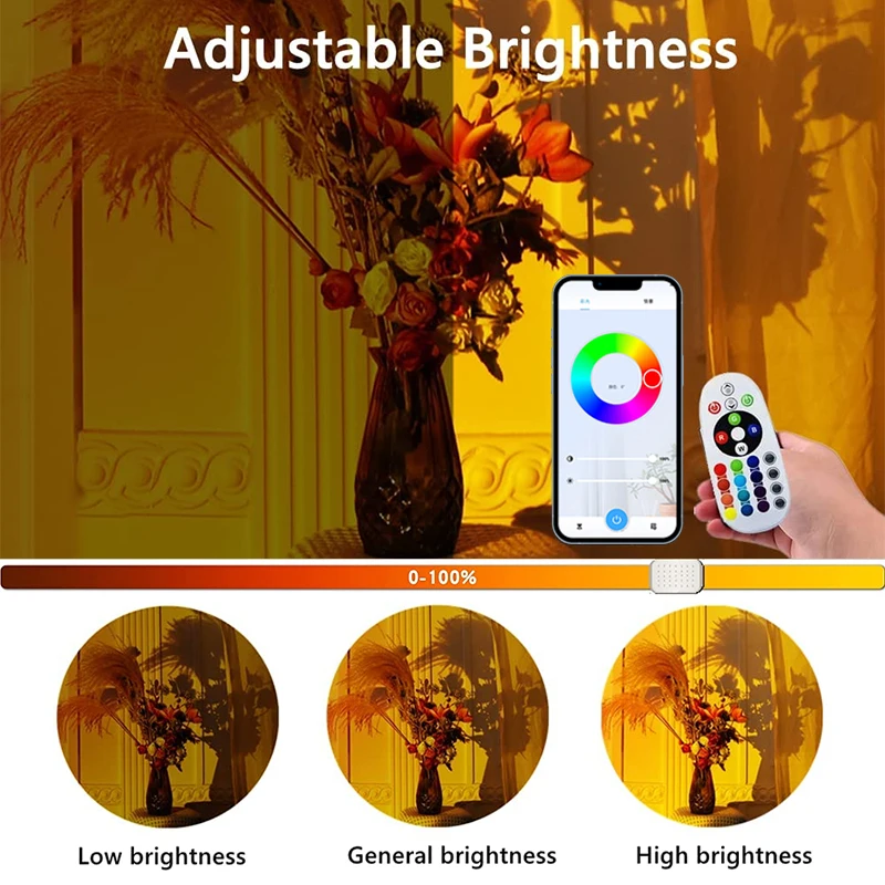 RGB Sunset Lamp Projector, Tuya Smart App, WiFi Bluetooth Remote Control, Bedroom Room Decor, Photography Background, Wall Lamp