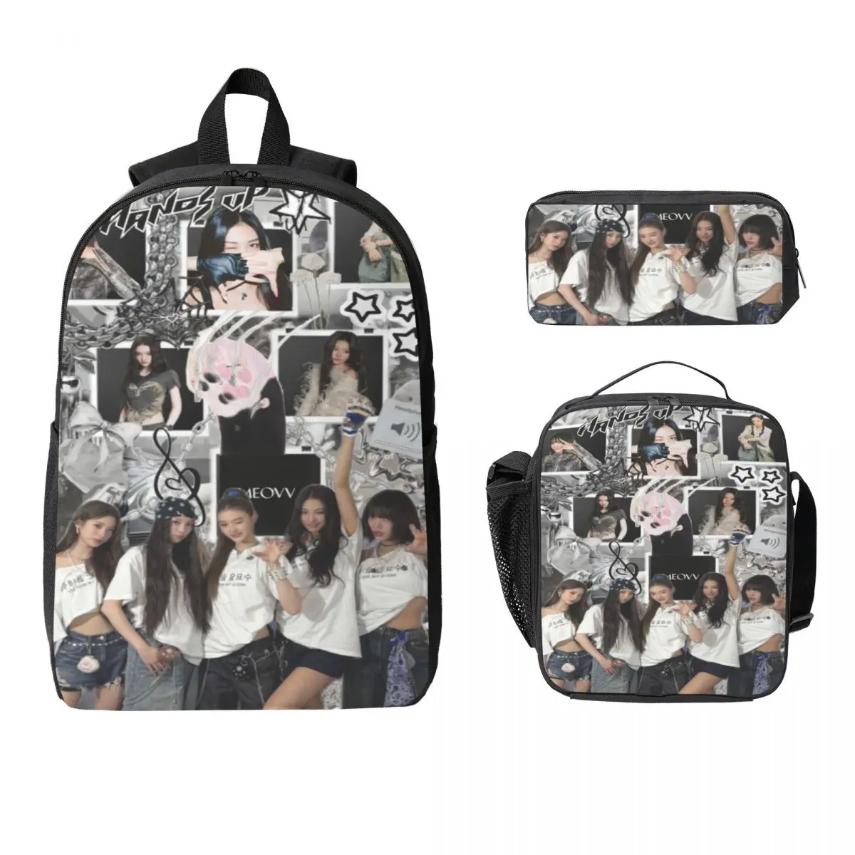 3Pcs Meovv Kpop K-pop merch Backpack Set for Kids Pencil Boxes Bookbag Sets with Lunch Box For School Students Knapsack
