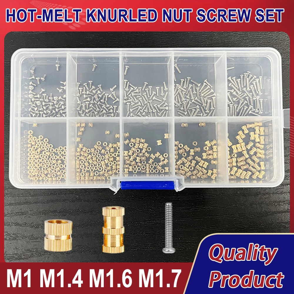 M1 M1.4 M1.6 M1.7 Heat Threaded Brass Insert Nut and 304 Stainless Steel Screw Set Hot Melt Knurled Embedded Copper Nut Bolt Kit