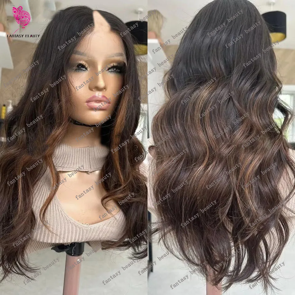

Highlight Chestnut Blonde Loose Wave 100% Human Hair V Part Wig Ombre Chocolate Brown Wavy U Shape Wigs Full End 250Density 30'