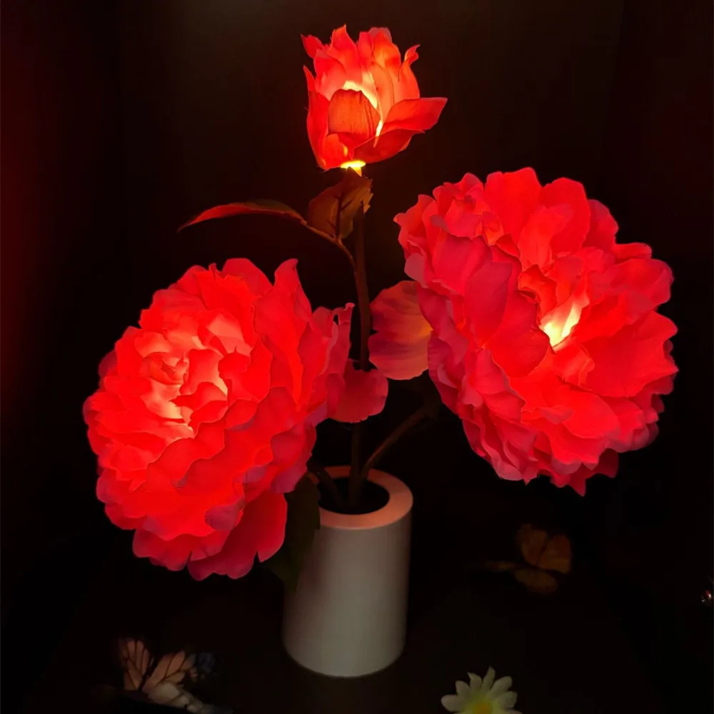 Night Light Battery Power Peony Flower Lights Interior Lighting Bedroom Bedside Desktop Decoration Table Lamp Night Lamps N007