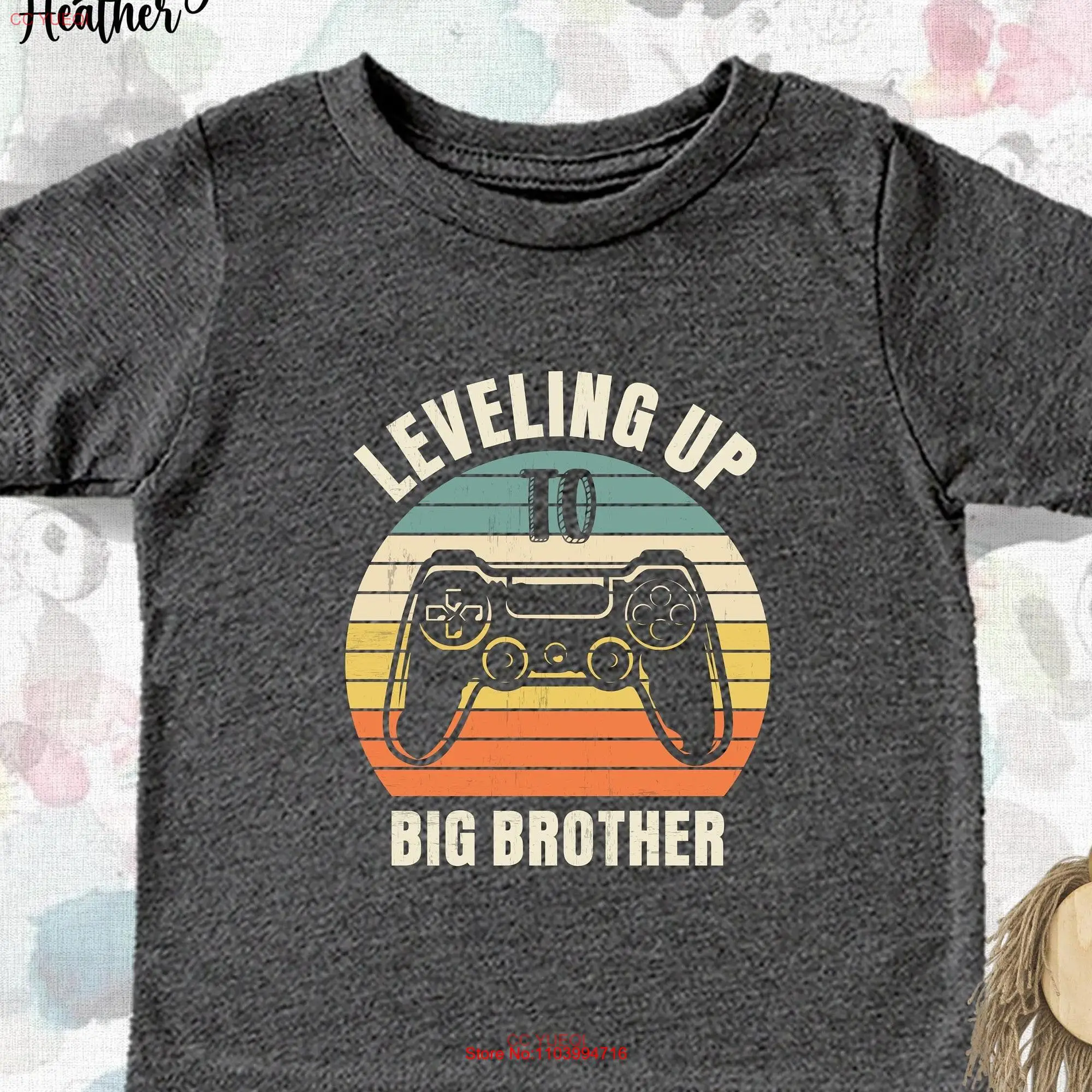 Leveling Up To Big Brother T Shirt Baby Announcement Cousin Sibling Back School Present long or short sleeves