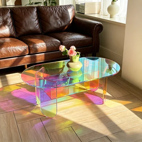 Shatterproof Acrylic Coffee Tables Clear End Table Living Room Accent Side Table Furniture 4 Legs Home Decor