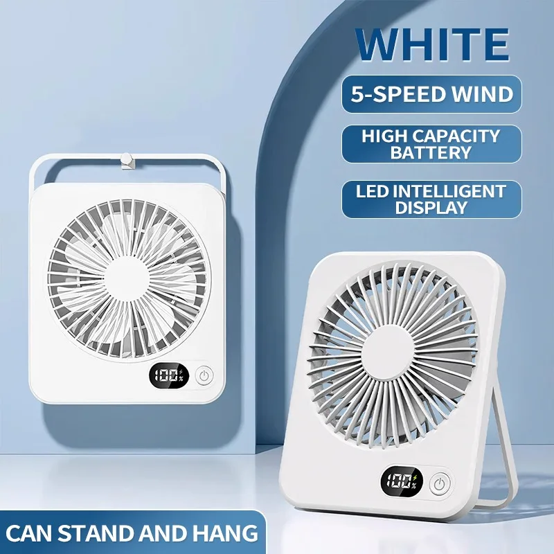 Portable Desk Fan USB Rechargeable Fan 180° Tilt Folding Personal Fan With Power Display 5 Speeds Ultra Quiet Table Fan