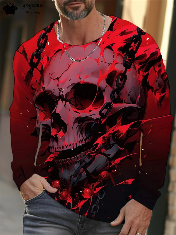 

Skull Graphic T-shirt Vintage Gothic T shirt Men Round Neck Men's Clothing T-shirts for Men Long Sleeve T shirt Mens Clothing