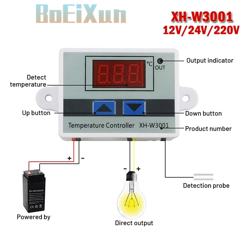 XH-W3001 Digital Temperature Controller Thermostat W3001 110V 220V 12V 24V Thermoregulator Aquarium Incubator Temp Regulator