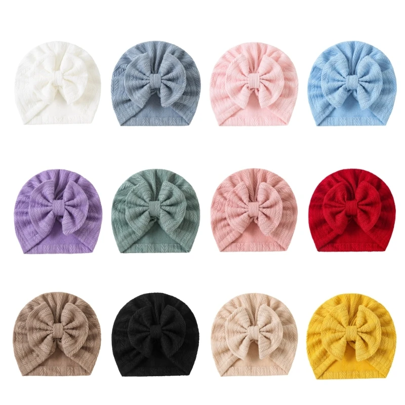 Infant Knit Caps with Bowknot Comfortable Stretchable Baby Hat Unisex Baby Hat Stylish for Boy & Girls Age 0-24 Month