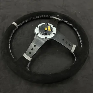 عجلة قيادة السيارة المقعرة المعدلة ، جلد وجلد الغزال ، عجلة قيادة رياضية للسباق ، نوع عالمي مخصص ، 14 أعلى 8 مبيعات عجلة قيادة رياضية - رقم 1