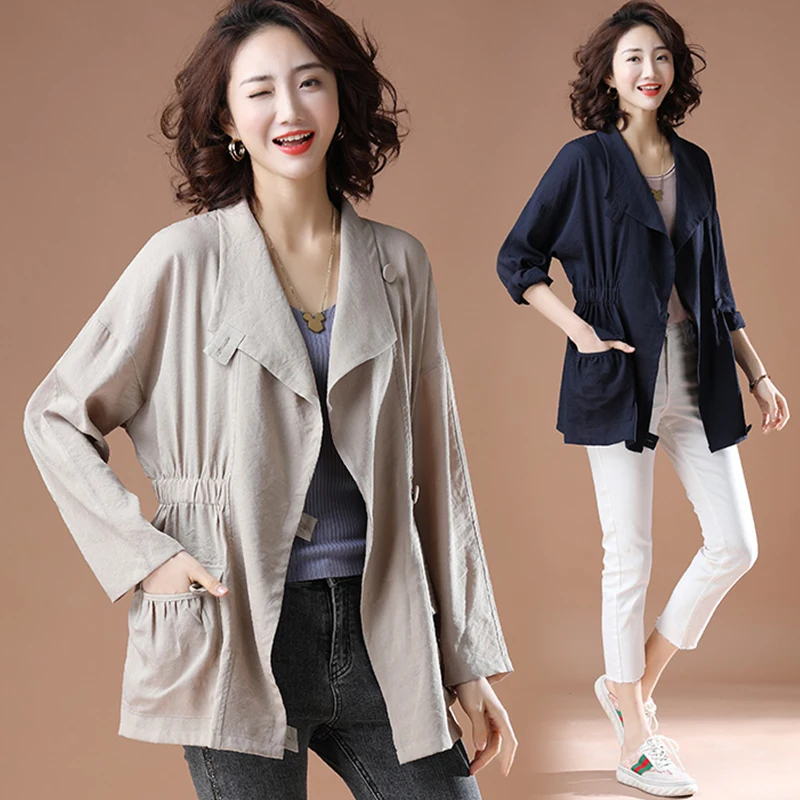 

Облегающий длинный кардиган с лацканами све, пальто с тонкой талией, большие размеры, женская весенняя верхняя одежда, закрывающая живот