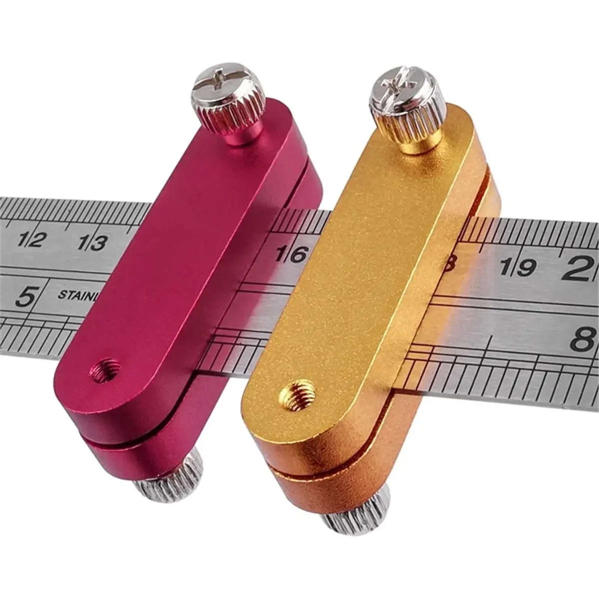 STOCK-Steel Ruler Positioning Block Adjustable Thickness Ruler Stop Fence Woodworking Rulers Limit Block Scribing Tool Red